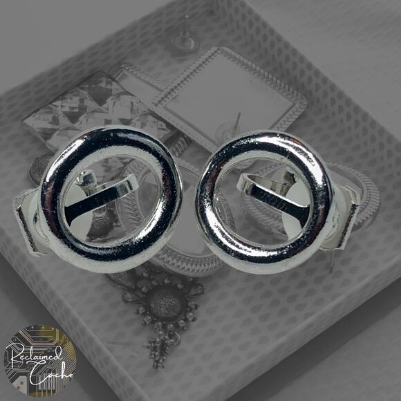 Silver Open Circle Clip-On Stud Earrings - Picture 1 of 4